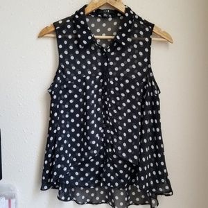 F21 Sleeveless Ruffle Polka Dot Blouse Top